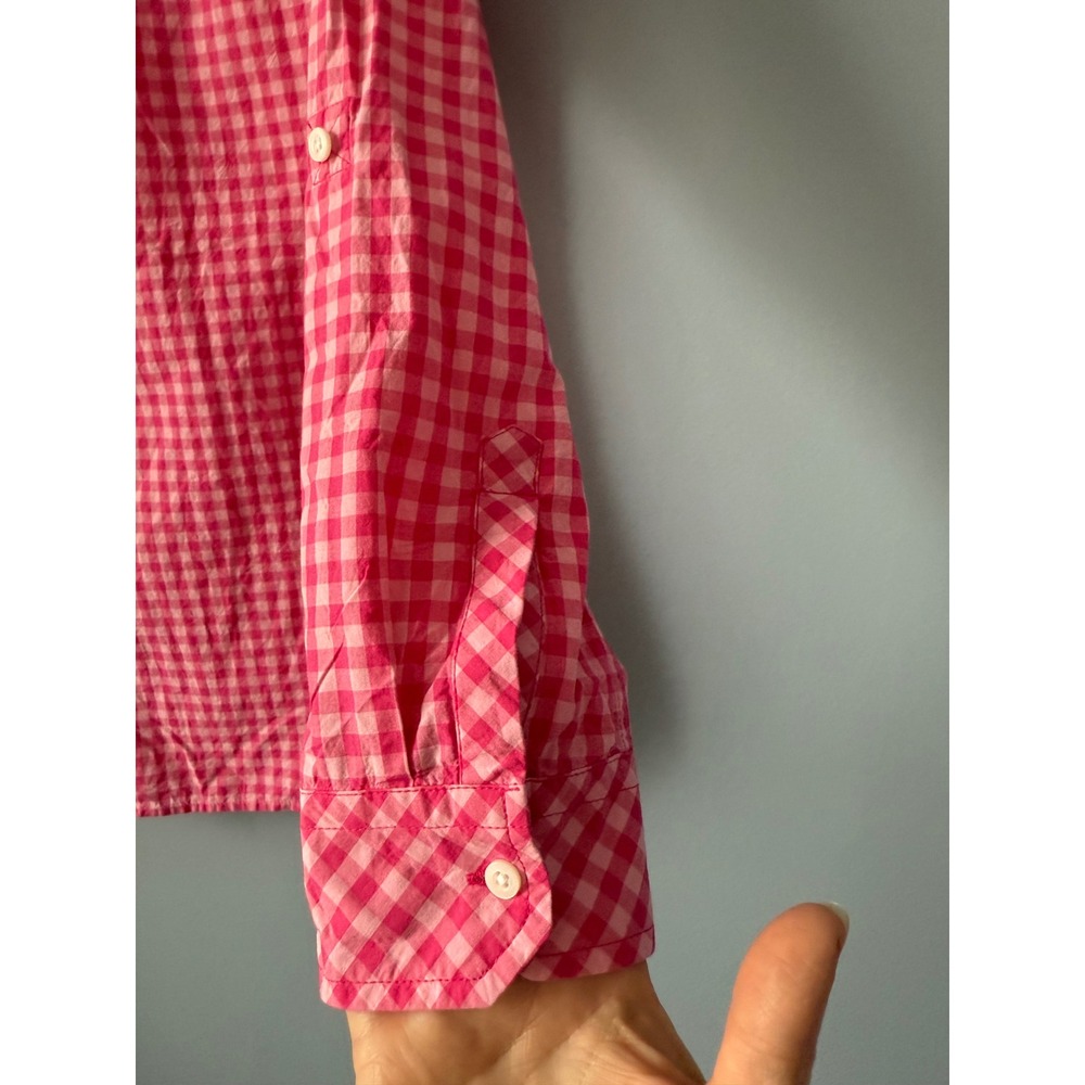 Talbots Pink Gingham Button Up Shirt Long Roll Tab Sleeve 100% Cotton Size Small - Picture 5 of 8